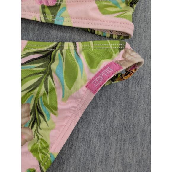 Vintage Esprit Bikini Womens Small Pink Green Leaf Floral Halter Top Bottom Y2K - Picture 14 of 14